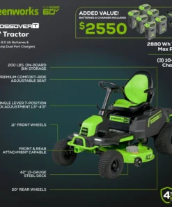Greenworks 60V 42″ Cordless Battery CrossoverT Riding Lawn Mowers - Image 2
