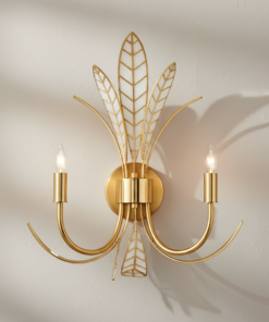 Foliatura 18.5-Inch Two-Light Wall Sconce in Antique Brass and Off-White