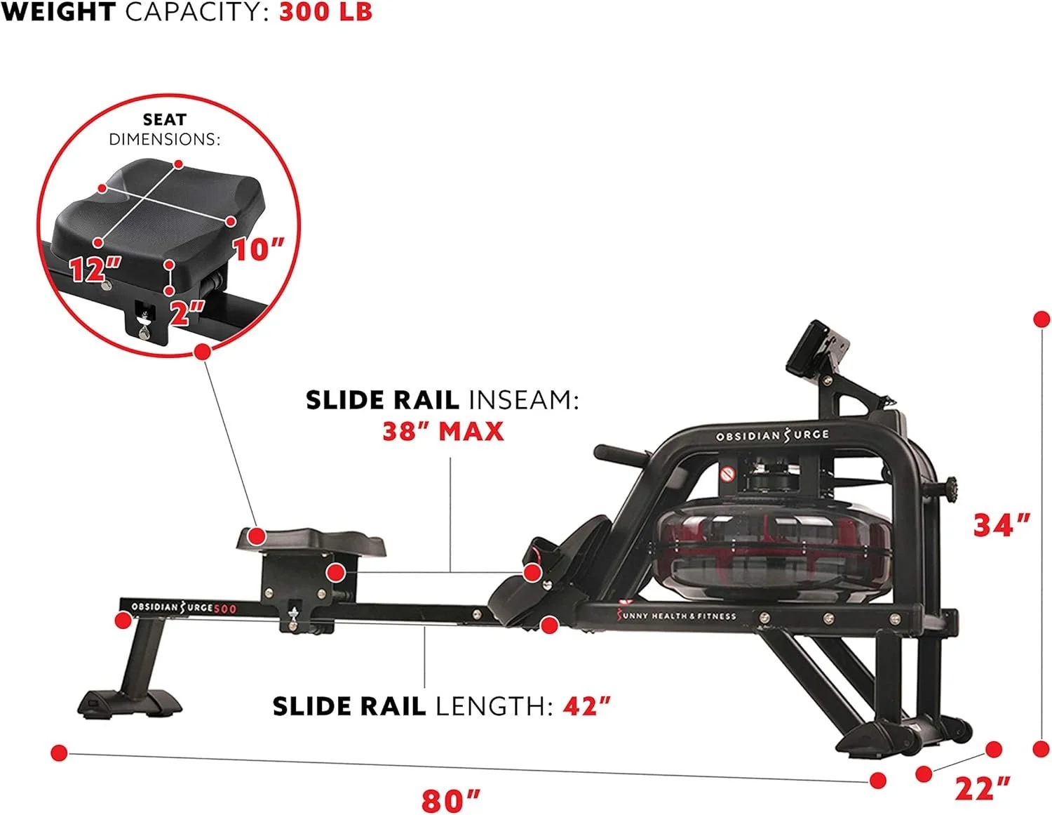 Sunny Health and Fitness Obsidian Surge Water Rowing Machines. - Image 4
