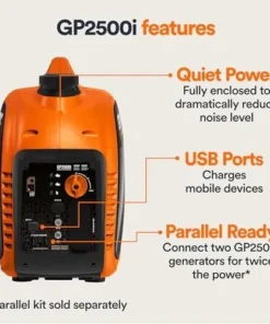 Generac 8251 GP2500i 2,500-Watt Gas Powered Portable Inverter Generator – Compact and Lightweight Design – Produces Clean, Stable Power – COsense Technologys – CARB Compliants – Orange/Black - Image 2