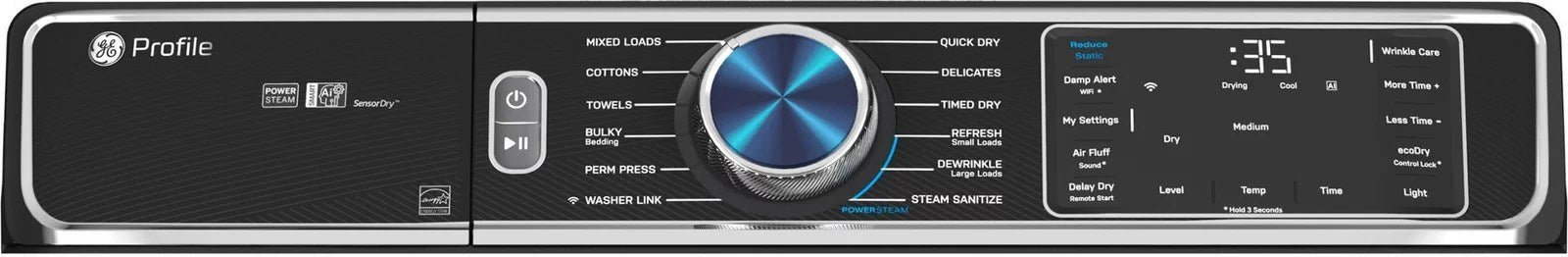 GE Profile™ 7.8 cu. ft. Smart Front Load Electric Dryer with Steam & Sanitize — Carbon Graphite - Image 3