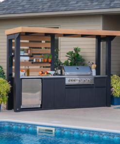 Backyard Discovery Fusion Flame 2 Outdoor Kitchen with 5-Burner Propane Grill, Pizza Oven & Refrigerator