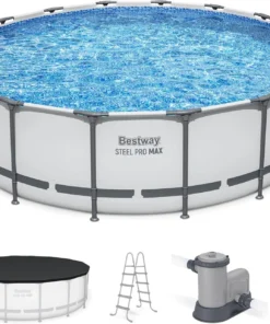 Bestway Steel Pro MAX 16 Foot x 48 Inch Round Metal Frame Above Ground Outdoor Swimming Pool Sets - Image 4